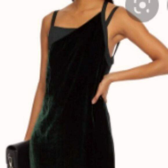 Helmut Lang Satin paneled velvet dress forest green size 4 - Picture 11 of 12